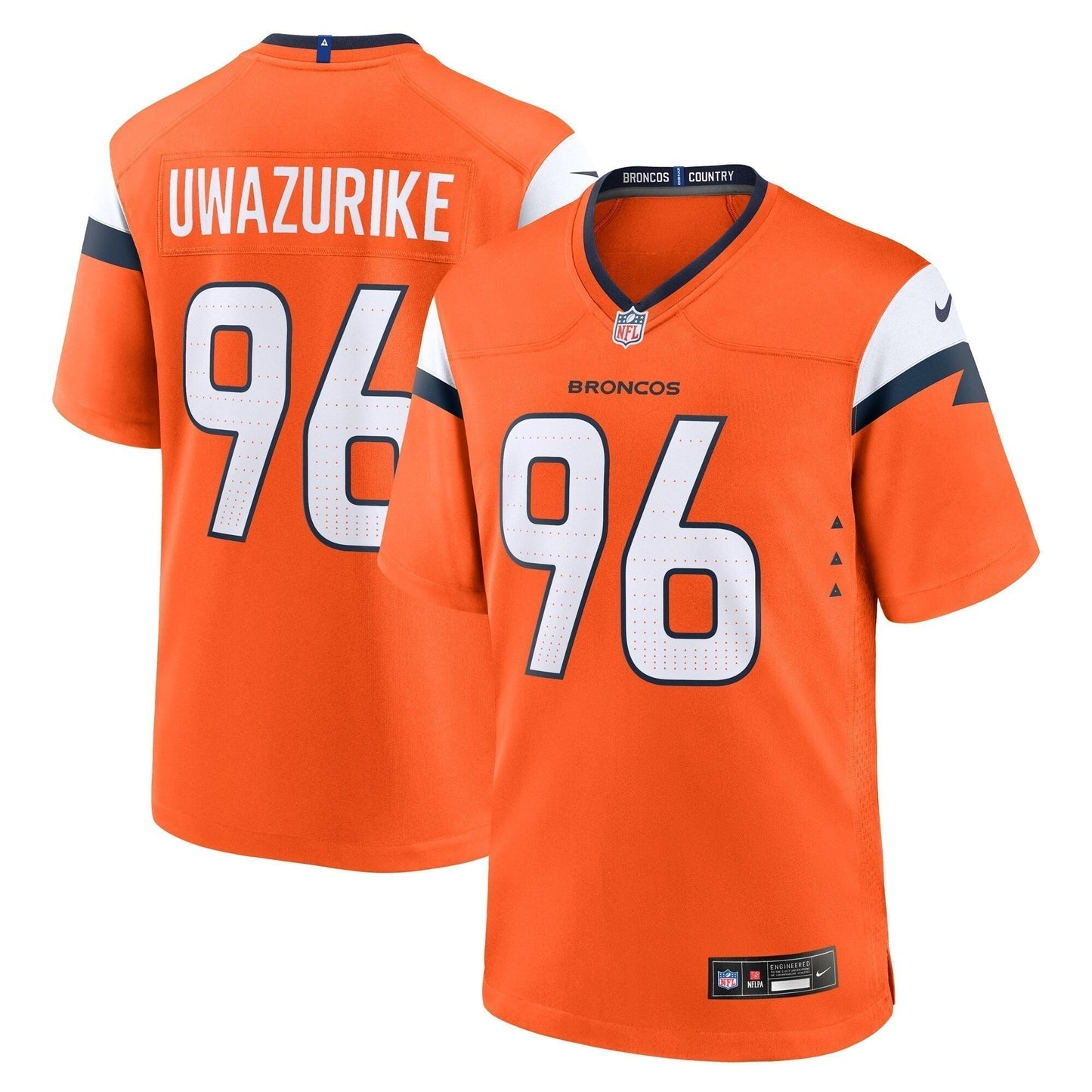 Eyioma Uwazurike Denver Broncos Team Game Jersey - Orange football jersey product view 1
