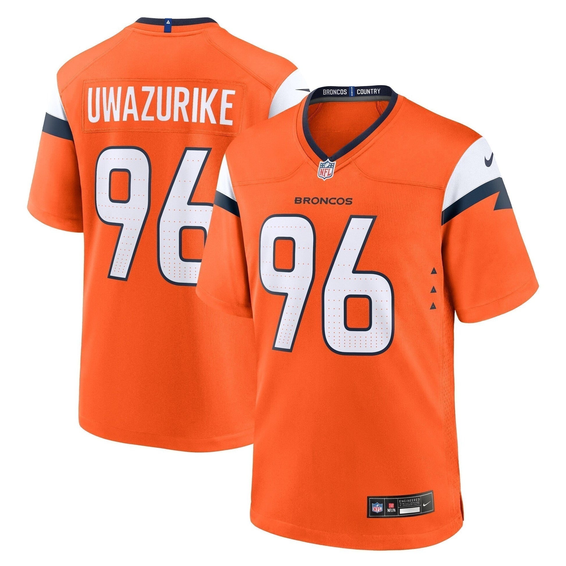 Eyioma Uwazurike Denver Broncos Team Game Jersey - Orange football jersey product view 1