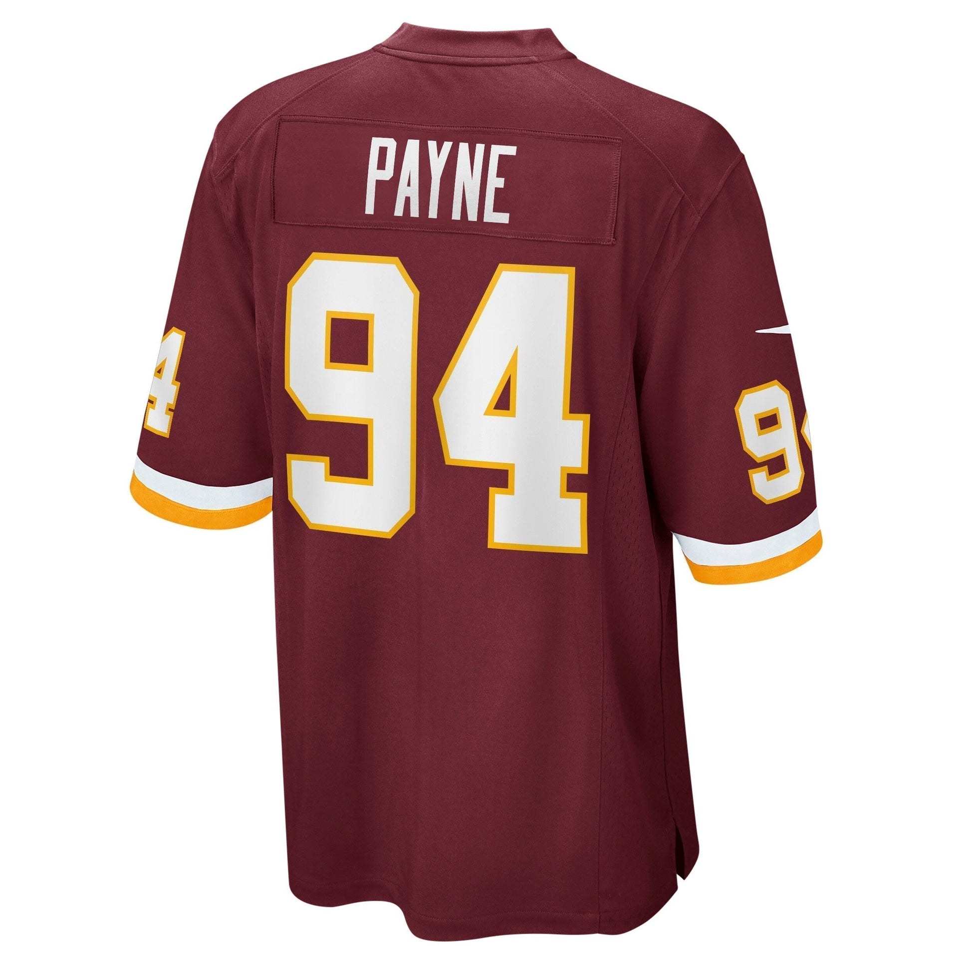 Daron Payne Washington Football Team Game Jersey - Burgundy football jersey product view 3