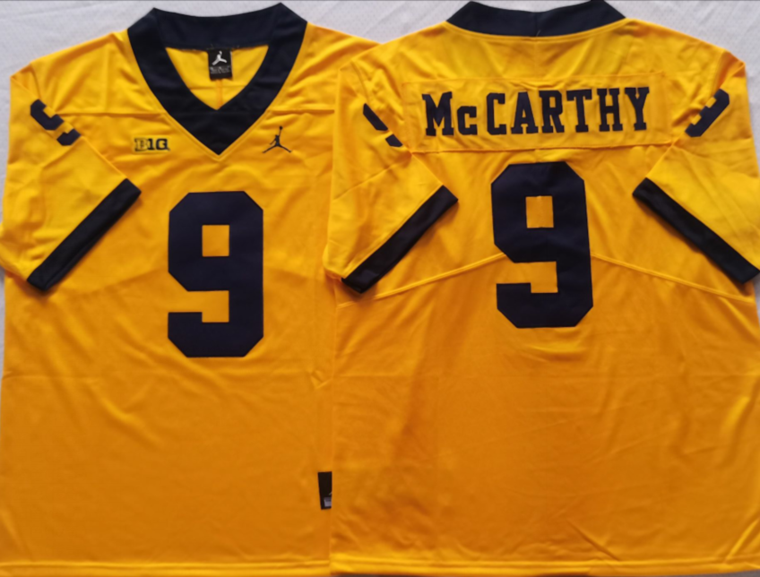 Men's Michigan Wolverines JJ McCarthy #9 Yellow Alumni Player Game Jersey sports jersey product view 1