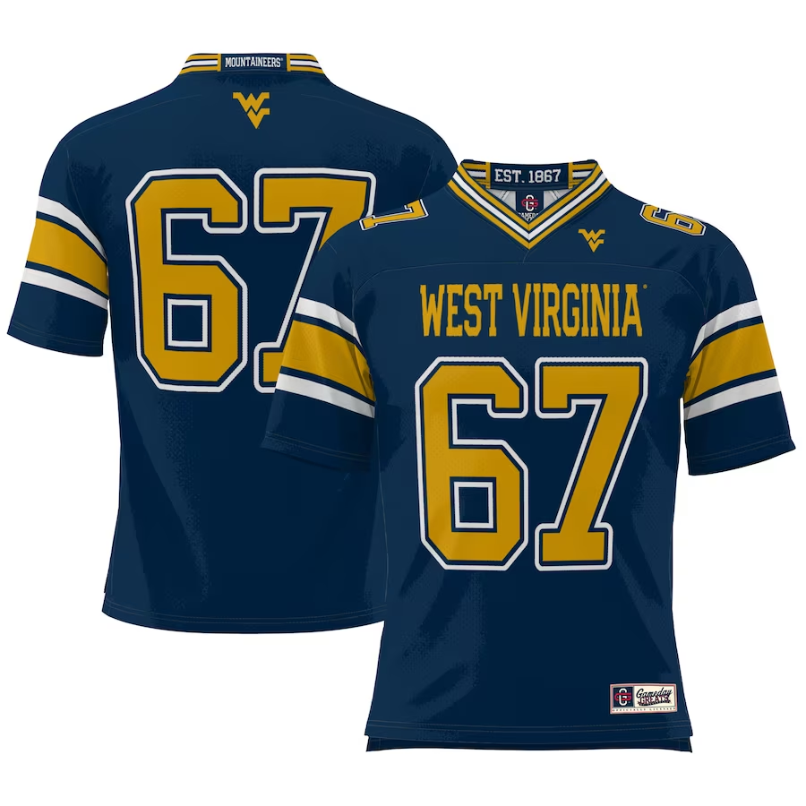 Men's West Virginia Mountaineers Youth GameDay Greats Navy Football Jersey football jersey product view 1