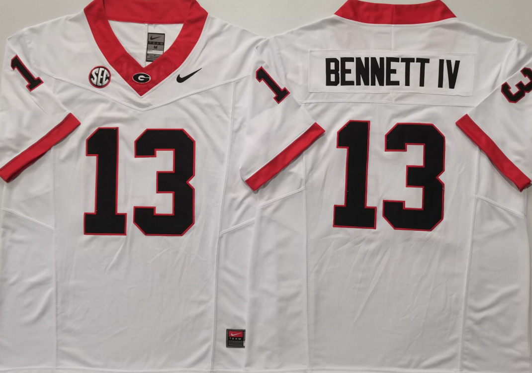 Men's Georgia Bulldogs Stetson Bennett #13 White Game Jersey sports jersey product view 1