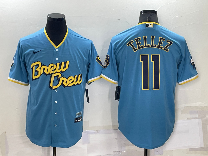 Men's Milwaukee Brewers Rowdy Tellez Blue Stitched Jersey baseball jersey product view 1