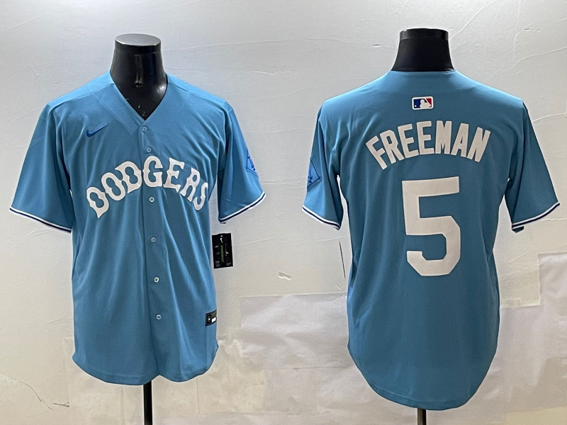 Men's Los Angeles Dodgers Freddie Freeman Light Blue Limited Player Jersey baseball jersey product view 1