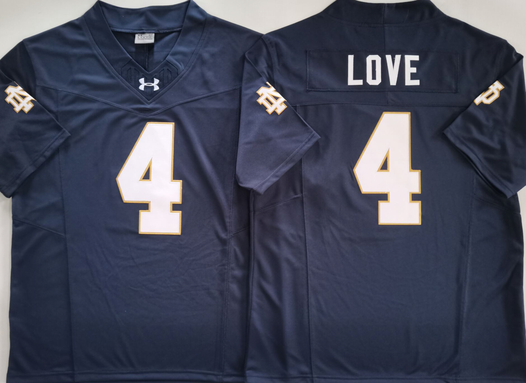 Men's Norte Dame Fighting Irish Jeremiyah Love #4 Navy Game Jersey sports jersey product view 1