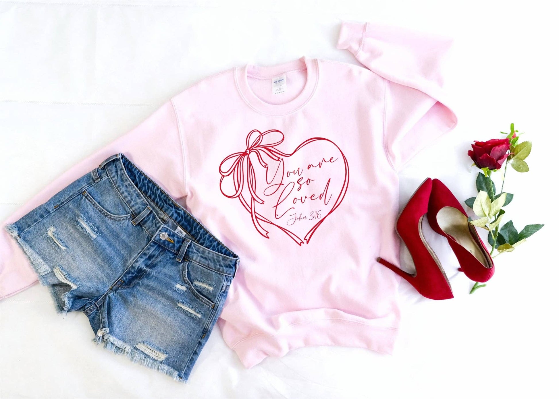 Top Seller You Are Loved Pink Christian Graphic Sweatshirt Unisex T-shirt, Sweatshirt, Hoodie, Long Sleeve Tee - T-Shirt, Sweatshirt, Hoodie