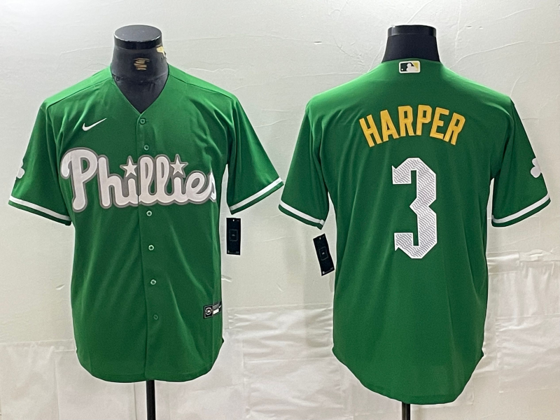 Men's Philadelphia Phillies Bryce Harper Green Replica Game Jersey baseball jersey product view 1