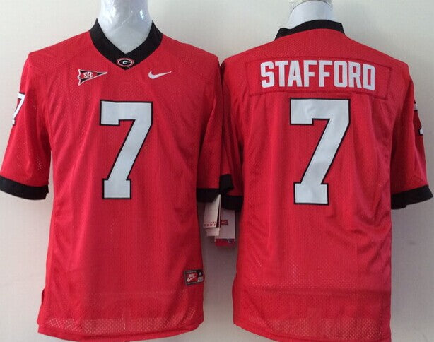 Men's Georgia Bulldogs Matthew Stafford Red Player Game Jersey sports jersey product view 1