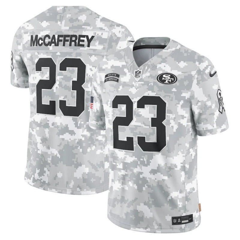 Christian McCaffrey San Francisco 49ers Salute To Service 2024 Jersey football jersey product view 1