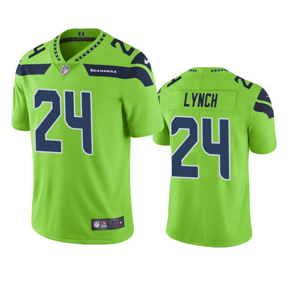 Seahawks 24 Marshawn Lynch Color Rush jersey green football jersey product view 1