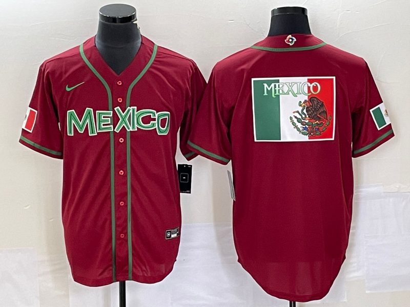 Men's 2023 World Baseball Classic Mexico Red Alternate Game Jersey1 baseball jersey product view 1