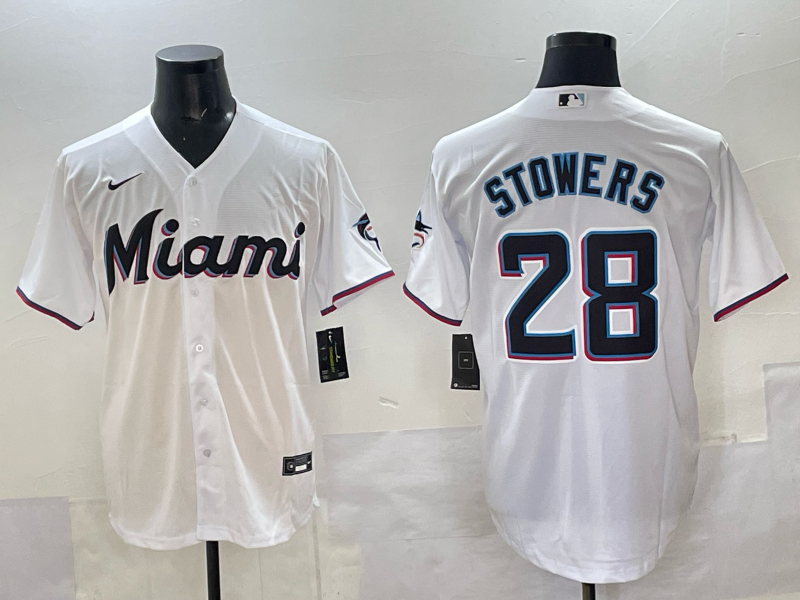 Men's Miami Marlins Kyle Stowers White Home Replica Player Jersey baseball jersey product view 1