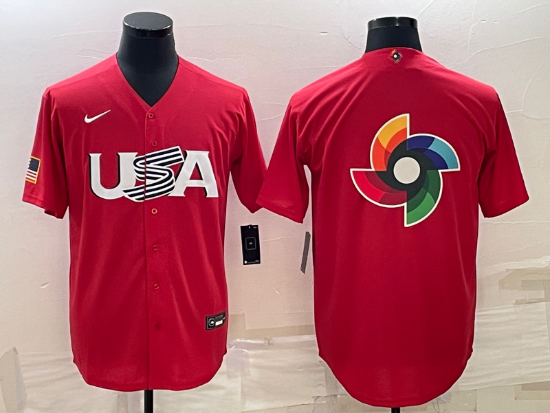 Men's 2023 World Baseball Classic USA Red Jersey baseball jersey product view 1