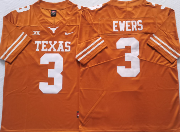 Men's Texas Longhorns Quinn Ewers #3 Orange Replica Team Jersey sports jersey product view 1