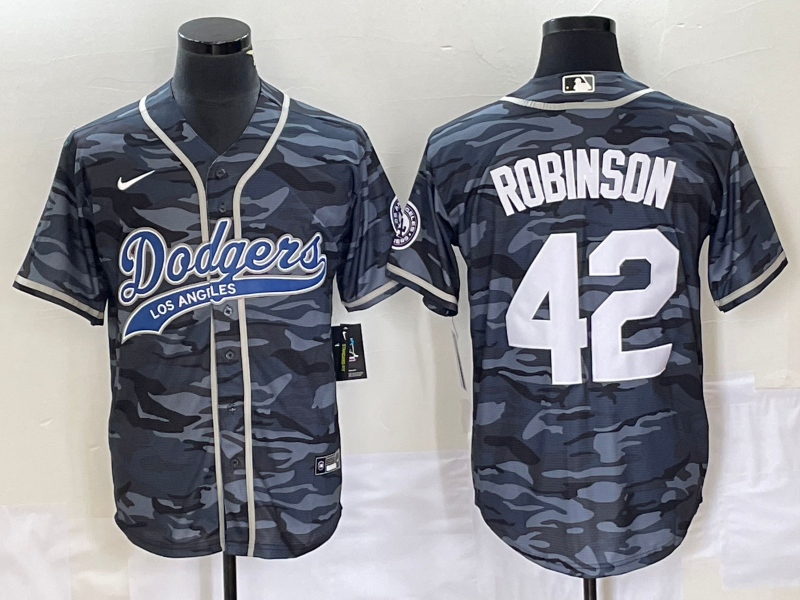 Men's Los Angeles Dodgers Jackie Robinson #42 Grey Camouflage Player Jersey1 Joint Edition baseball jersey product view 1
