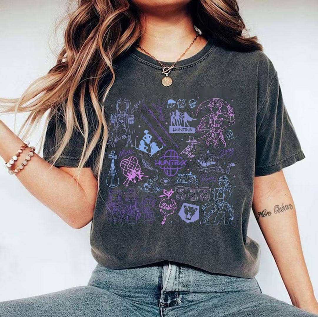 Kpop Demon Hunter Huntrix Outline Shirt Unisex T-shirt, Sweatshirt, Hoodie, Long Sleeve Tee - T-Shirt, Sweatshirt, Hoodie