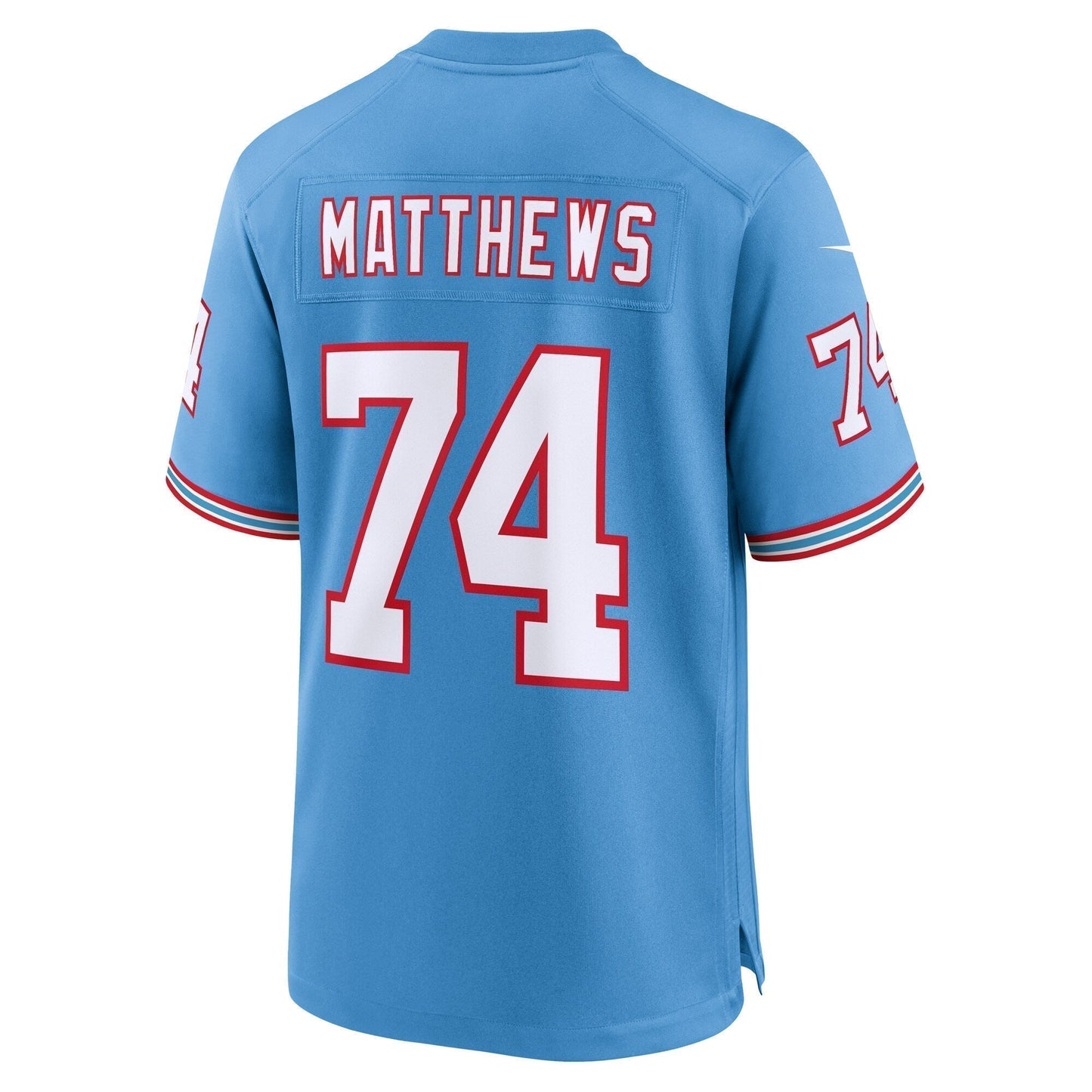 Bruce Matthews Tennessee Titans Oilers Throwback Retired Game Jersey - Light Blue football jersey product view 3