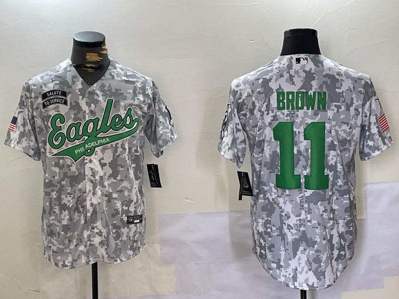 Men's Philadelphia Eagles A.J. Brown Arctic Camo 2024 Salute to Service Player Jersey football jersey product view 1