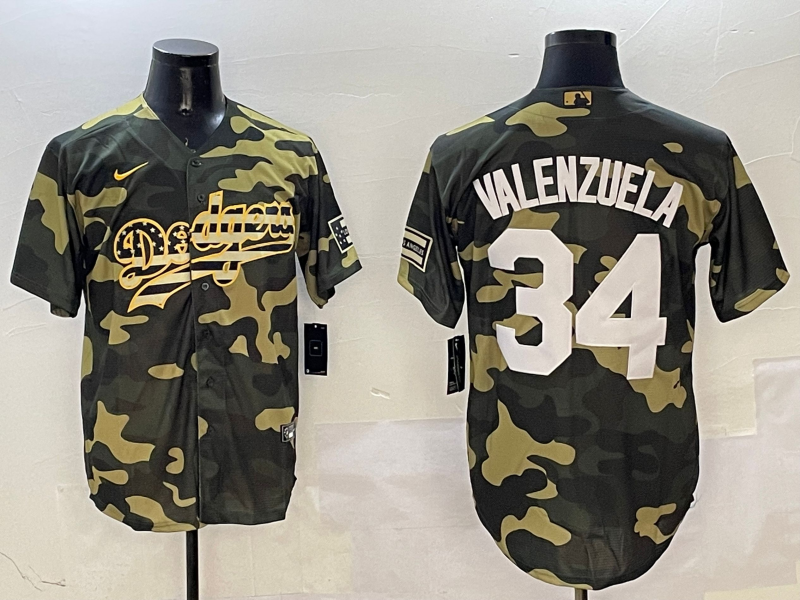 Men's Los Angeles Dodgers Fernando Valenzuela Camouflage Game Jersey baseball jersey product view 1