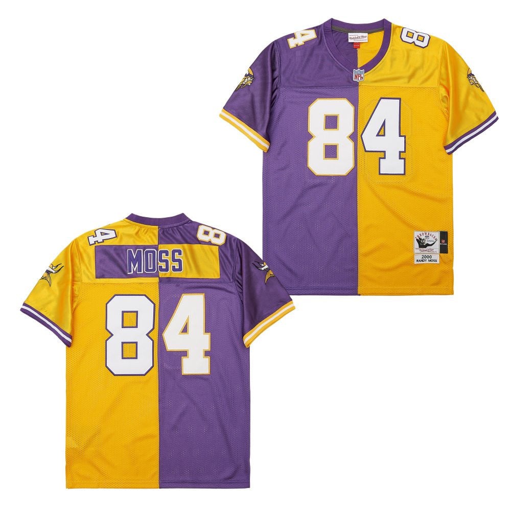 Randy Moss 84 Minnesota Vikings Two-Toned Throwback Men Jersey - Purple/Yellow football jersey product view 1