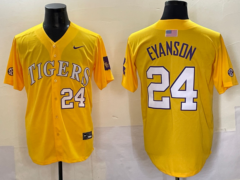 Men's LSU Tigers Anthony Eyanson #24 Yellow Replica Player Jersey sports jersey product view 1