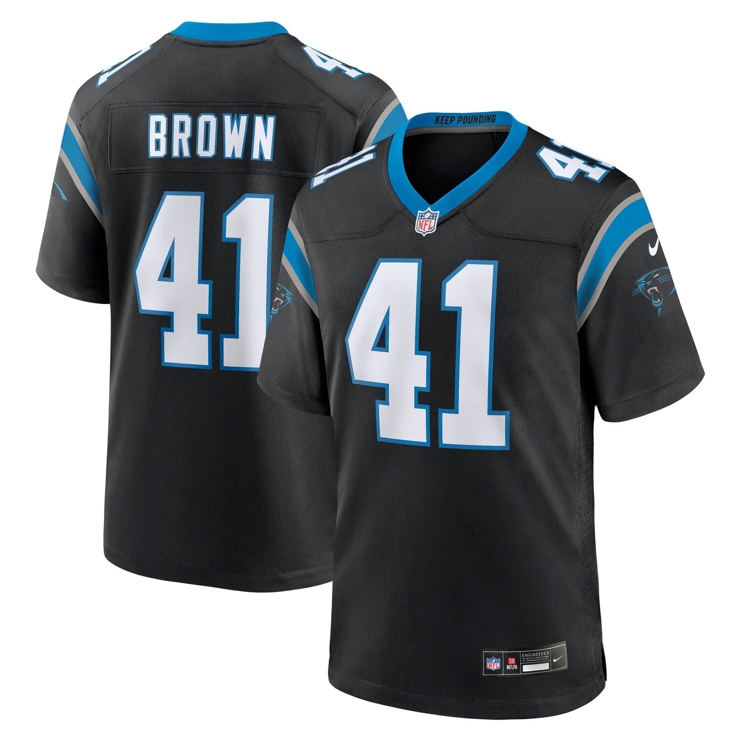 Spencer Brown Carolina Panthers Team Game Jersey - Black football jersey product view 1