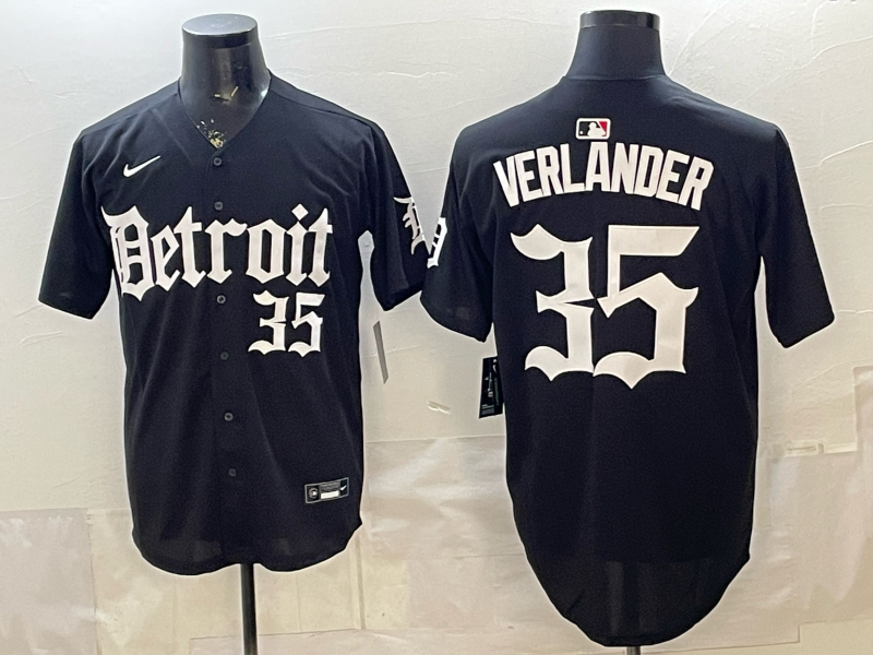 Men's Detroit Tigers Justin Verlander #35 Black Replica Player Jersey baseball jersey product view 1