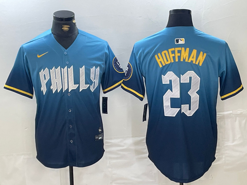 Men's Philadelphia Phillies Jeff Hoffman Blue 2024 City Connect Limited Player Jersey baseball jersey product view 1