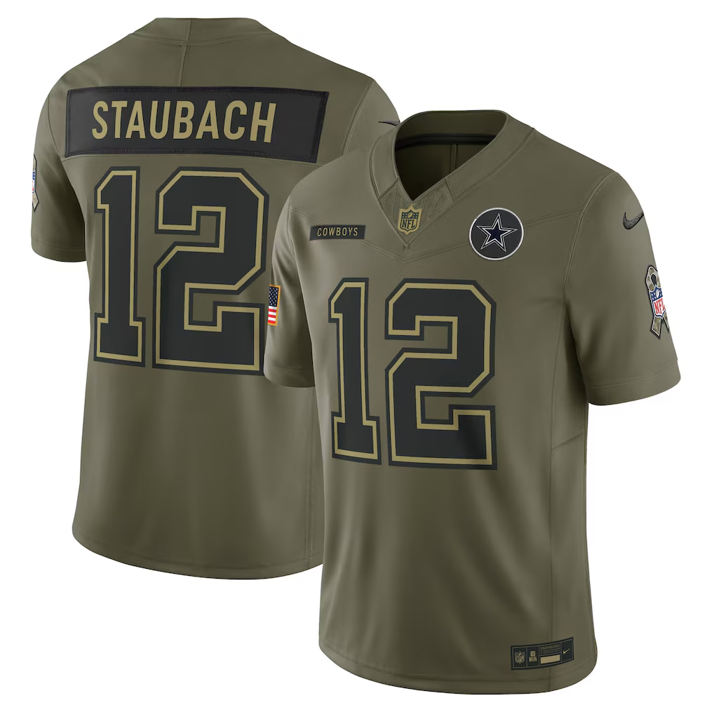 Men's Dallas Cowboys Roger Staubach Olive 2025 Salute to Service Retired Limited Jersey football jersey product view 1