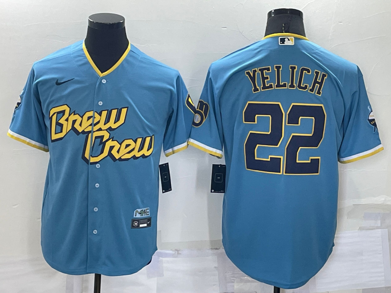 Men's Milwaukee Brewers Christian Yelich Blue Stitched Jersey baseball jersey product view 1