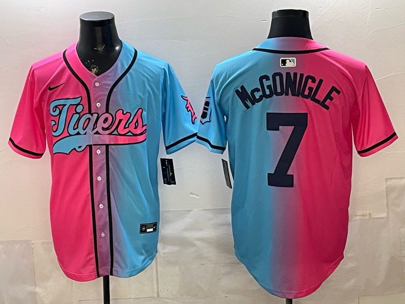 Men's Detroit Tigers Kevin McGonigle #7 Pink/Blue Replica Player Jersey baseball jersey product view 1