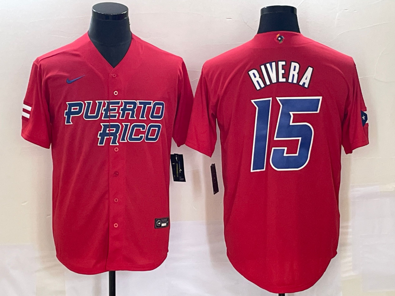 Men's 2023 World Baseball Classic Emmanuel Rivera Puerto Rico Red Jersey baseball jersey product view 1