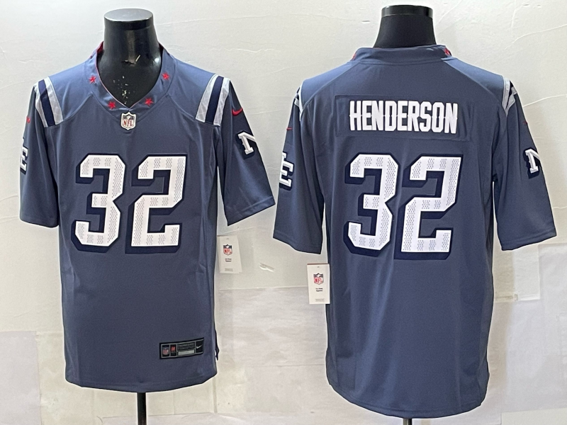 Men's New England Patriots TreVeyon Henderson Storm Blue 2025 Rivalries Collection Limited Jersey football jersey product view 1