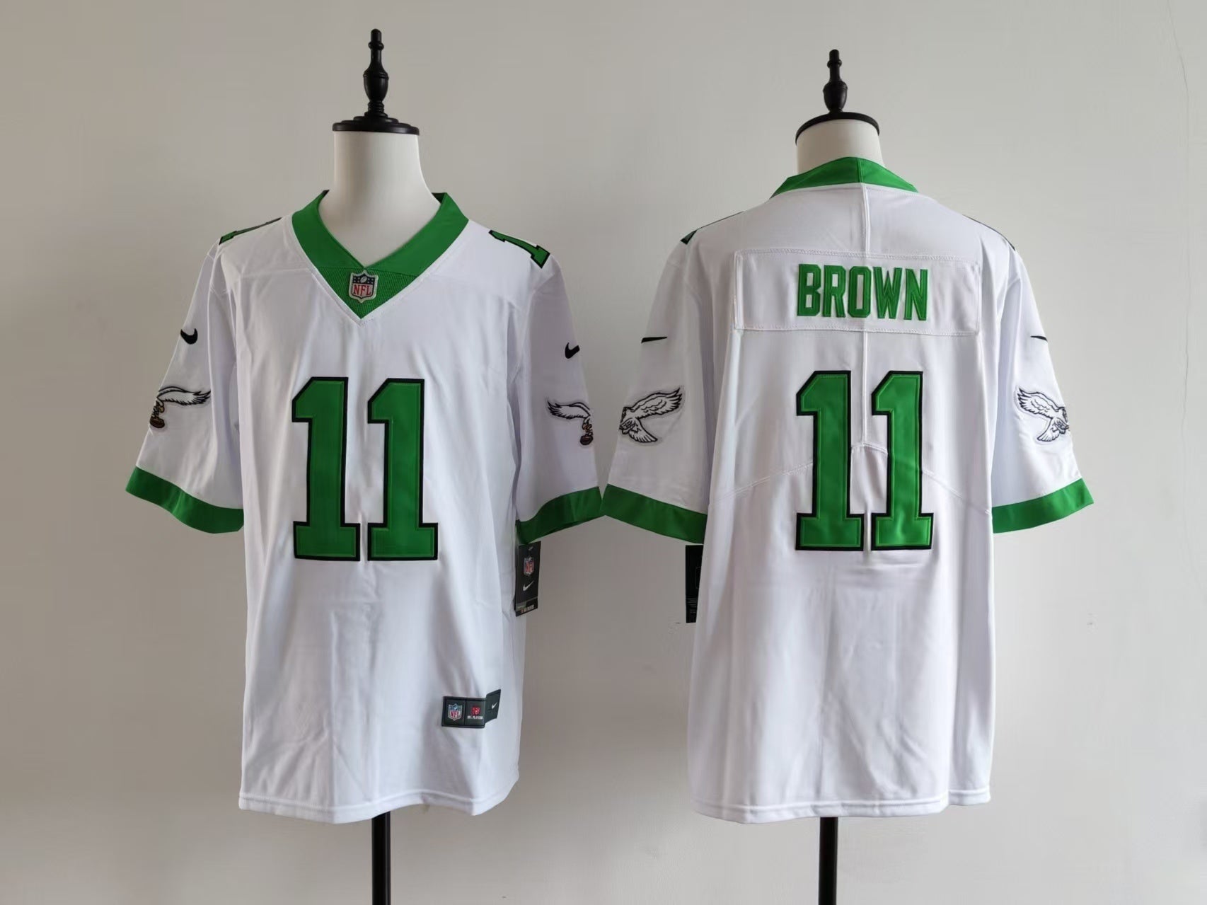 Men's Philadelphia Eagles A.J. Brown Jersey-White with green printing football jersey product view 1
