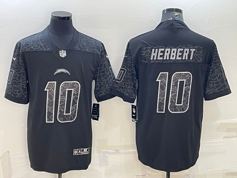 Men's Los Angeles Chargers Justin Herbert Black RFLCTV Limited Jersey football jersey product view 1