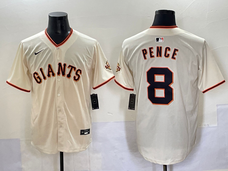 Men's San Francisco Giants Hunter Pence #8 Cream Home Replica Player Jersey baseball jersey product view 1