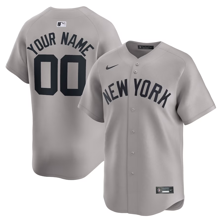 Men's New York Yankees Gray Away Limited Custom Jersey baseball jersey product view 1