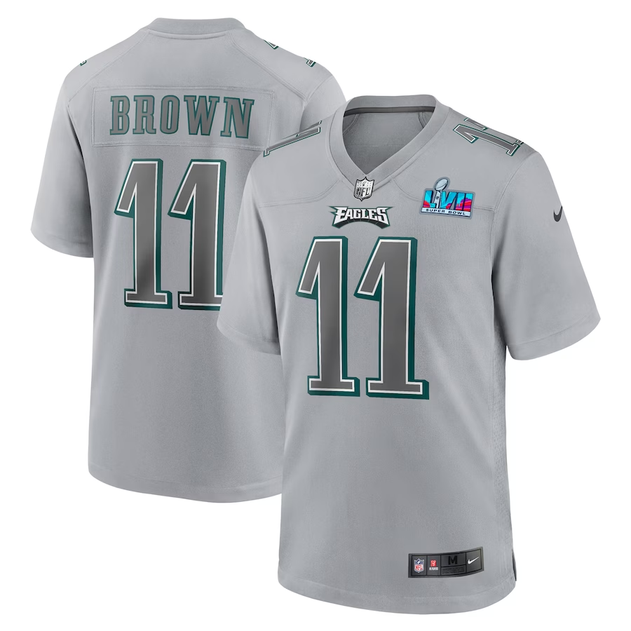 Men's Philadelphia Eagles A.J. Brown Gray Super Bowl LVII Patch Atmosphere Fashion Game Jersey football jersey product view 1