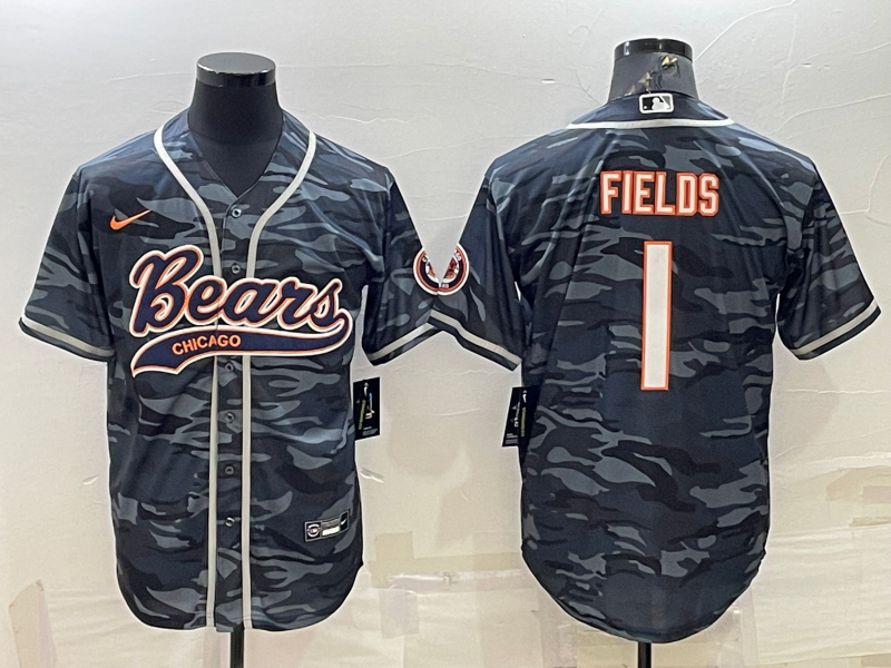 Men's Chicago Bears Justin Fields #1 Grey Camouflage Game Jersey1 Joint Edition football jersey product view 1