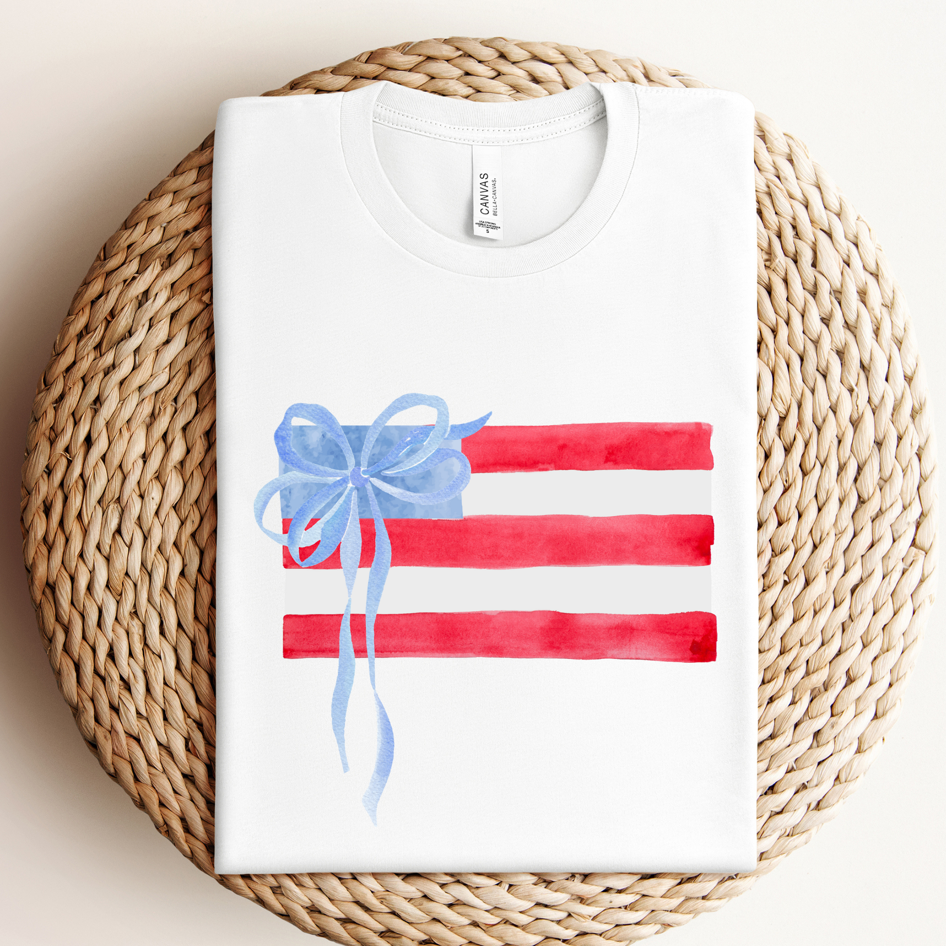 Watercolor Coquette American Flag Graphic Tee Unisex T-shirt, Sweatshirt, Hoodie, Long Sleeve Tee - T-Shirt, Sweatshirt, Hoodie