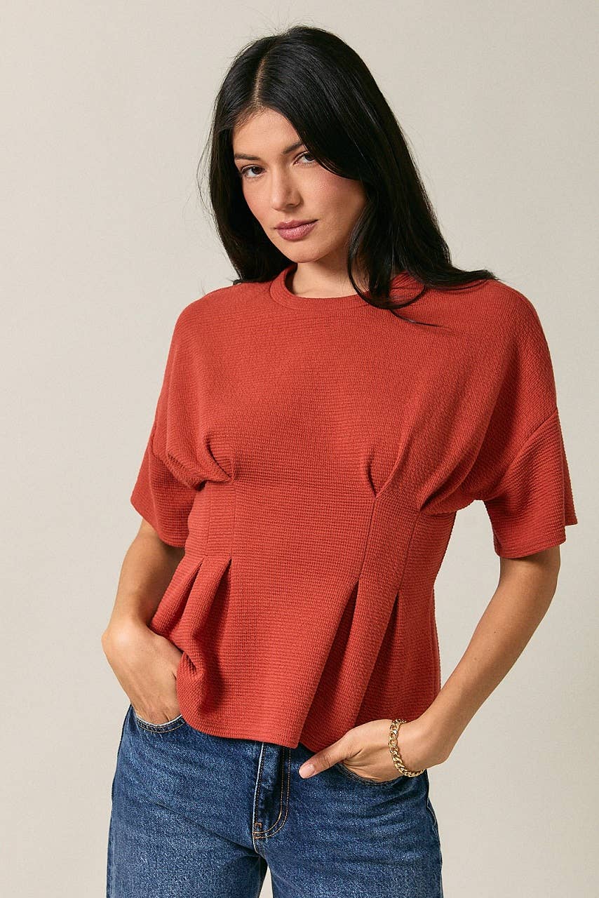 Crew Neck Short Sleeve Drop Shoulder Pin Tuck Detail Top Unisex T-shirt, Sweatshirt, Hoodie, Long Sleeve Tee - T-Shirt, Sweatshirt, Hoodie