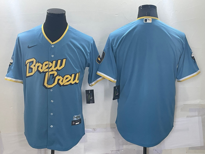 Men's Milwaukee Brewers Powder Blue 2022 City Connect Replica Blank Jersey1 baseball jersey product view 1