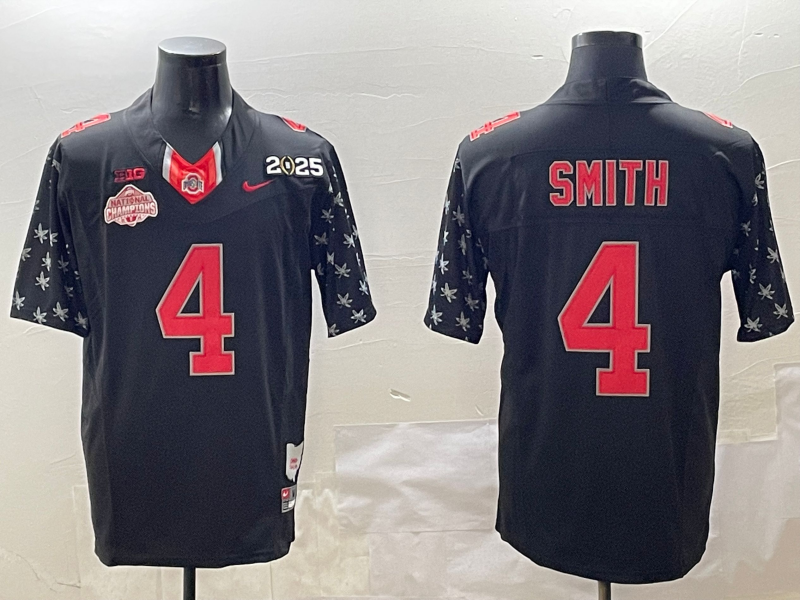 Men's Ohio State Buckeyes Jeremiah Smith Black 2025 CFP Final National Champions Patch F.U.S.E. Jersey sports jersey product view 1