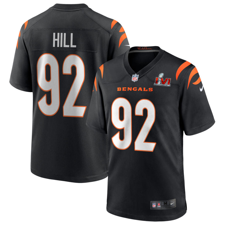 B.J. Hill Cincinnati Bengals Super Bowl LVI Game Jersey - Black football jersey product view 1