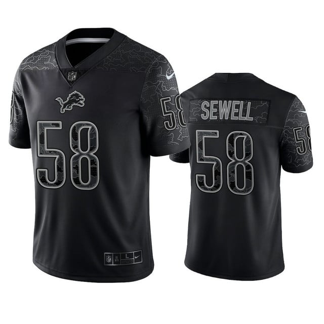 Penei Sewell 58 Detroit Lions Black Reflective Limited Jersey - Men football jersey product view 1