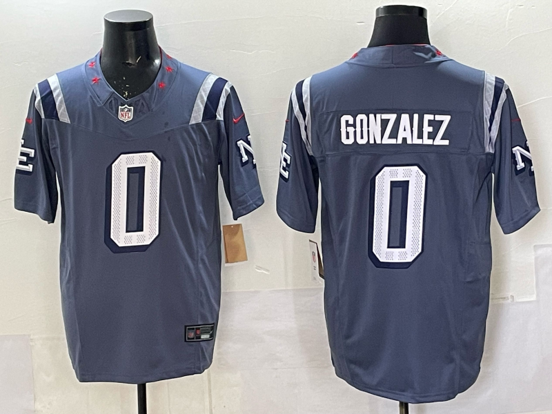 Men's New England Patriots Christian Gonzalez Storm Blue 2025 Rivalries Collection Limited Jersey football jersey product view 1