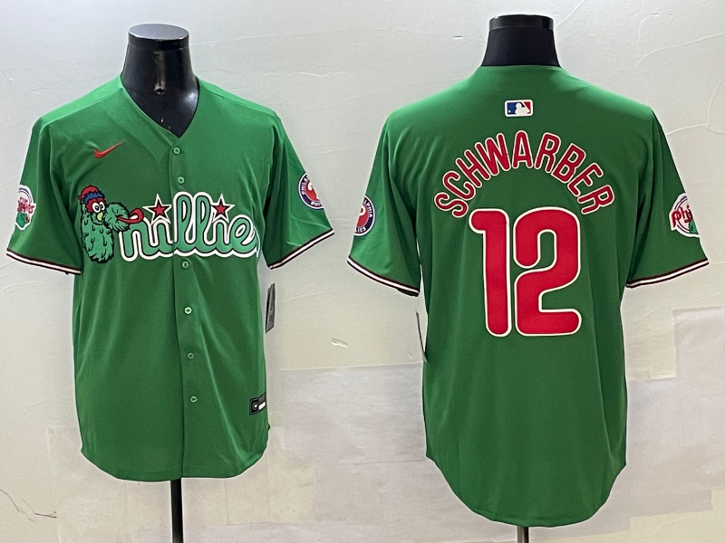 Men's Philadelphia Phillies Kyle Schwarber Green Replica Team Jersey baseball jersey product view 1