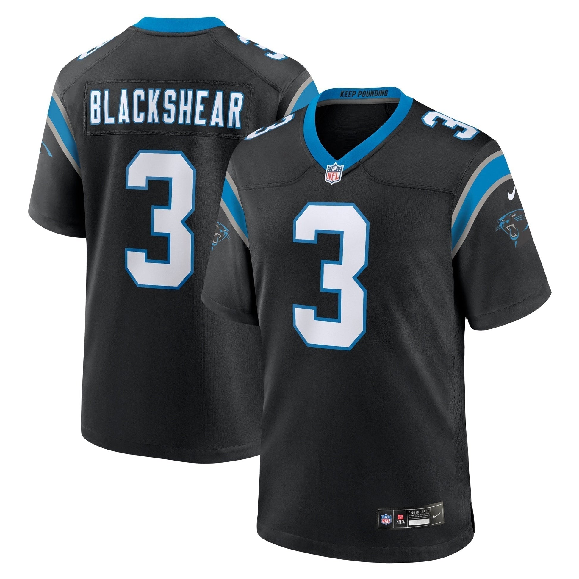 Raheem Blackshear Carolina Panthers Team Game Jersey - Black football jersey product view 1