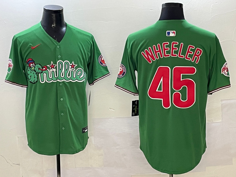 Men's Philadelphia Phillies Zack Wheeler Green Replica Team Jersey baseball jersey product view 1