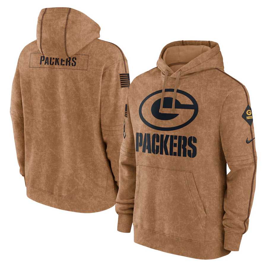 Men's Green Bay Packers Brown 2023 Salute To Service Club Pullover Hoodie football jersey product view 1